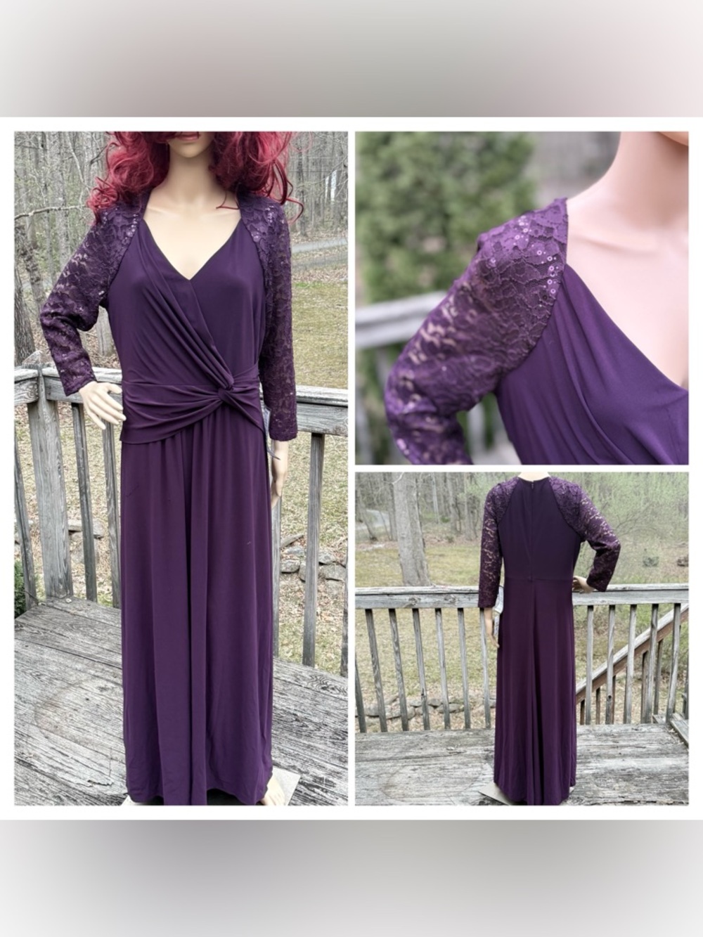 SLNY Elegant Plum Twist-Front Long Maxi Formal Dress Mother of Bride Gown Sz 14